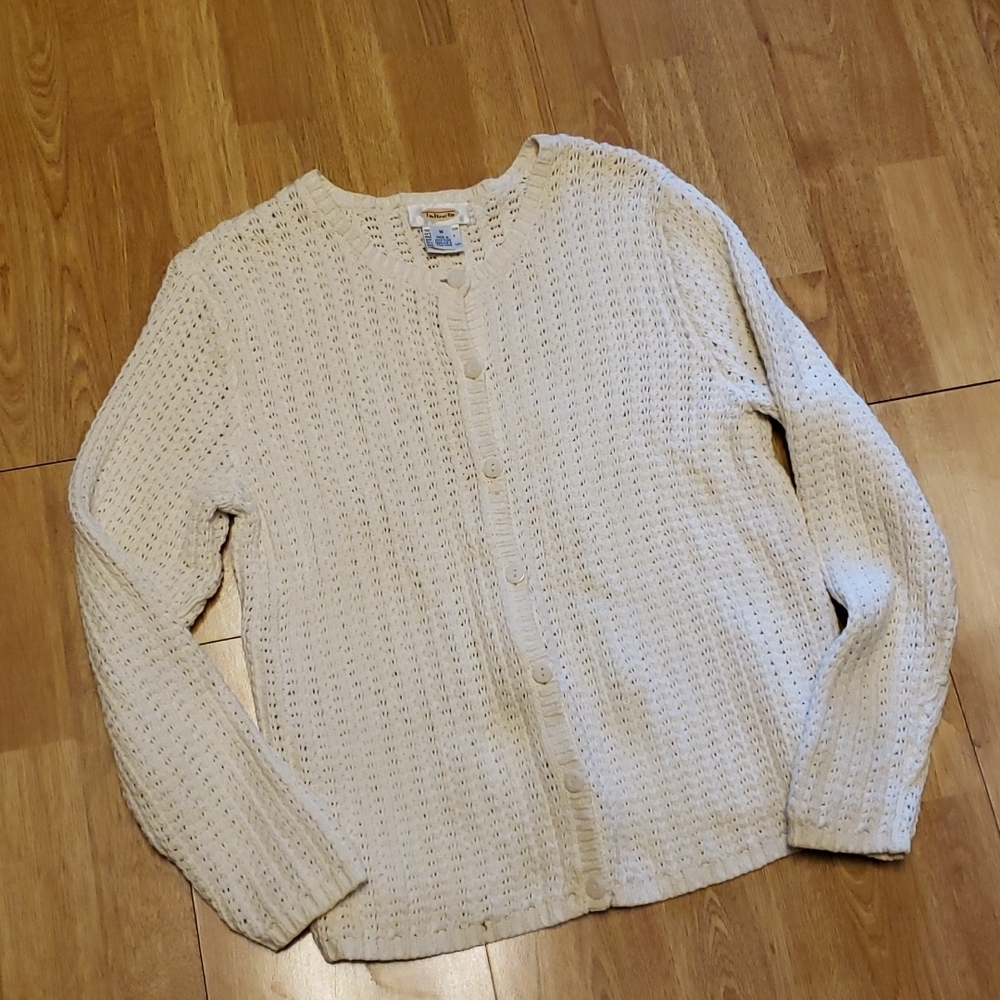 Talbots cream button front cotton sweater M